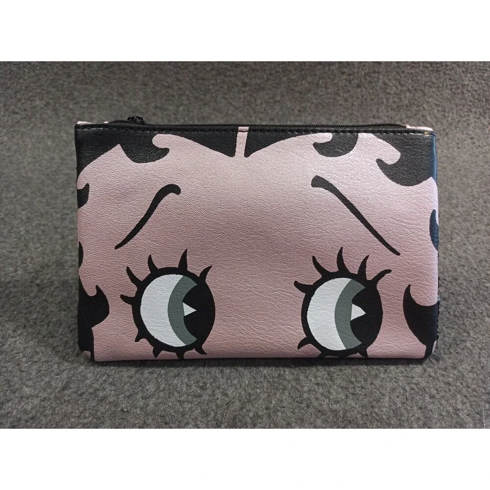 Betty Boop By Ipsy Pink Black Zip Up Makeup Bag Black Sequined 7.25